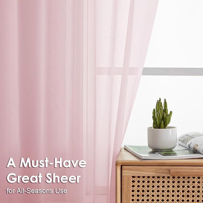 Blush Pink Sheer Curtains 54 Inches Long 2 Panels - Image 2