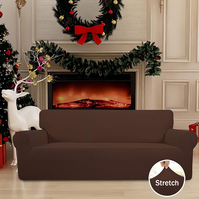 Easy-Going Stretch Oversized Sofa Couch Slipcover Washable Coffee | 1-Piece - Image 2