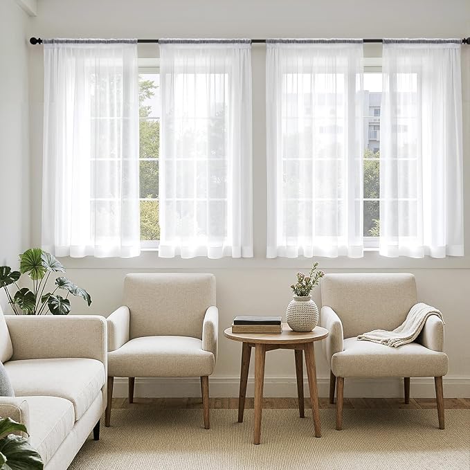 MIULEE White Short Sheer Curtains 45 Inches Long 4 Panels 42 x 45 Inches | by MIULEE