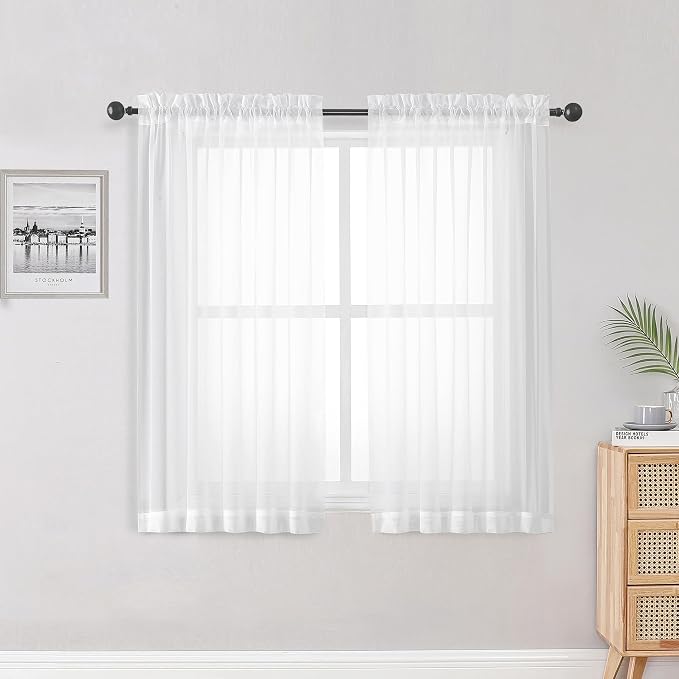 Sheer White Curtains 84 Inch Length 2 Panels Set by OWENIE