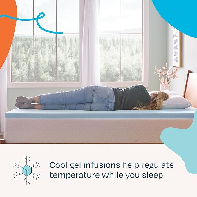 Linenspa Memory Foam Mattress Topper - 2 Inch Gel Infused Memory Foam - Plush Feel - Cooling and Pressure Relieving - CertiPUR Certified - Dorm Room Essentials - California King Size