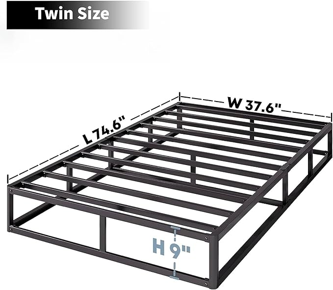 Twin Box Spring 9 Inch High Profile Strong Metal Frame Mattress Foundation, Quiet Noise-Free,Easy Assembly, 3000lbs Max Weight Capacity