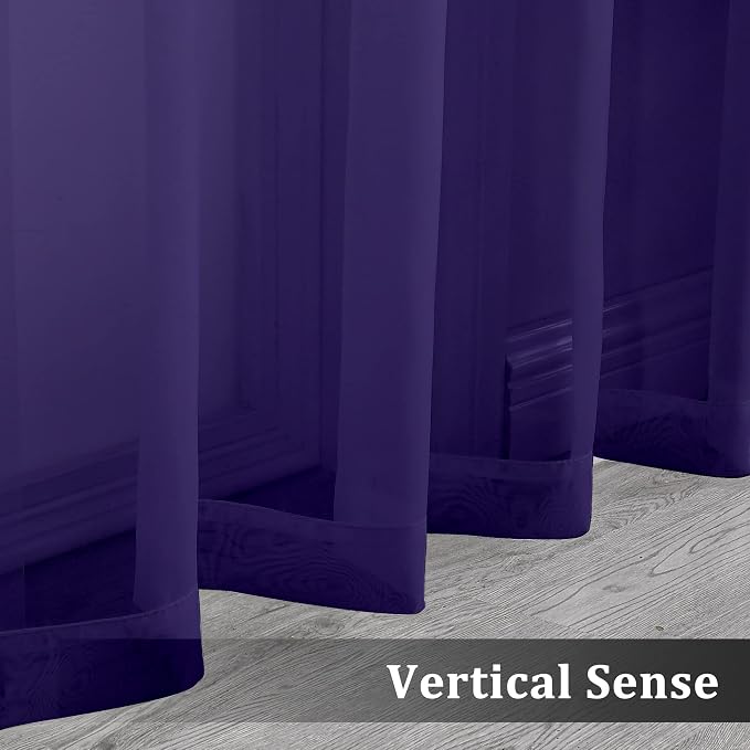 Purple Sheer Curtains 63 inch Length 2 Panels Set - Image 5