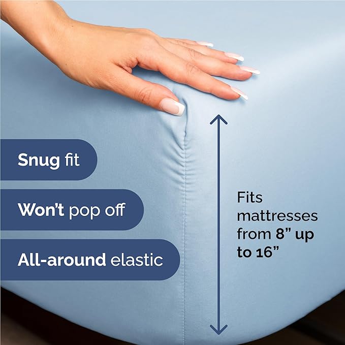 Full 6 Piece Sheet Set - Comfy Breathable & Cooling - Ultra-Soft Hotel Luxury Bedding Set with 8-16 Inch Deep Pockets - 1 Flat & 1 Fitted Sheet & 4 Pillowcases - Wrinkle Free & Easy Care - Baby Blue