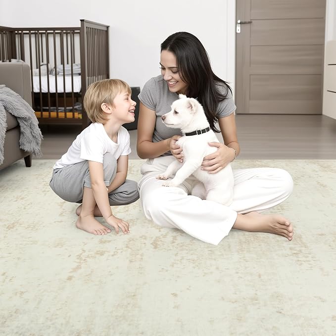 2.6x8 Washable Runner Rug：Modern Abstract Kitchen Soft Carpet Beige | - Image 2