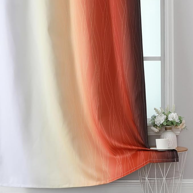 Burnt Orange and Greyish White Ombre Blackout Curtains 52Wx72L Inch Long | - Image 6