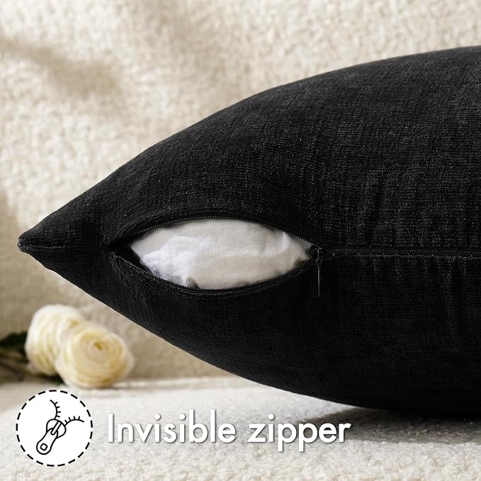 MIULEE Black Chenille Couch Throw Pillow Covers, 20x20 | Set of 2, Soft - Image 4