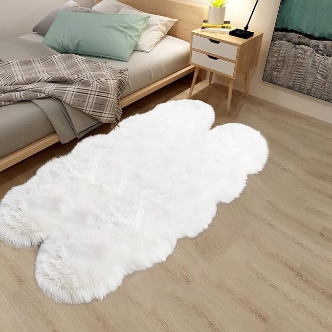 Latepis Sheepskin Rug 4X6 White Faux Fur Rug - Image 2