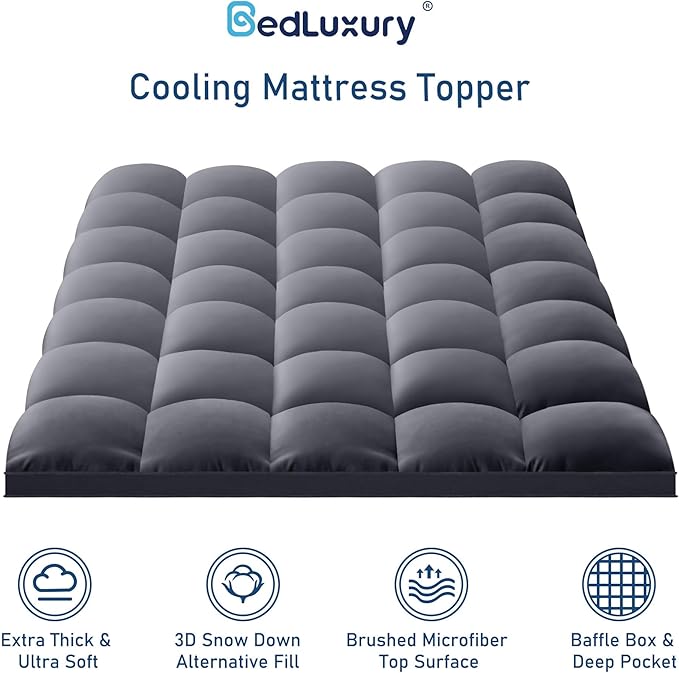 Twin Mattress Topper Extra Thick Pillowtop Cooling Plush Mattress Pad Cover Protector with 8-21 Inch Deep Pocket 3D Snow Down Alternative Fill Grey