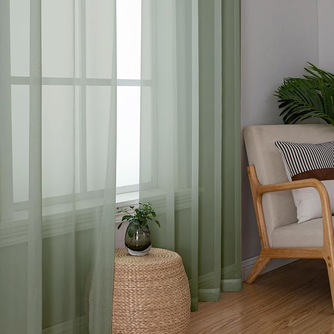 Sage Green Sheer Curtains 84 Inches Long 2 Panels Set, Solid Voile Light - Image 8