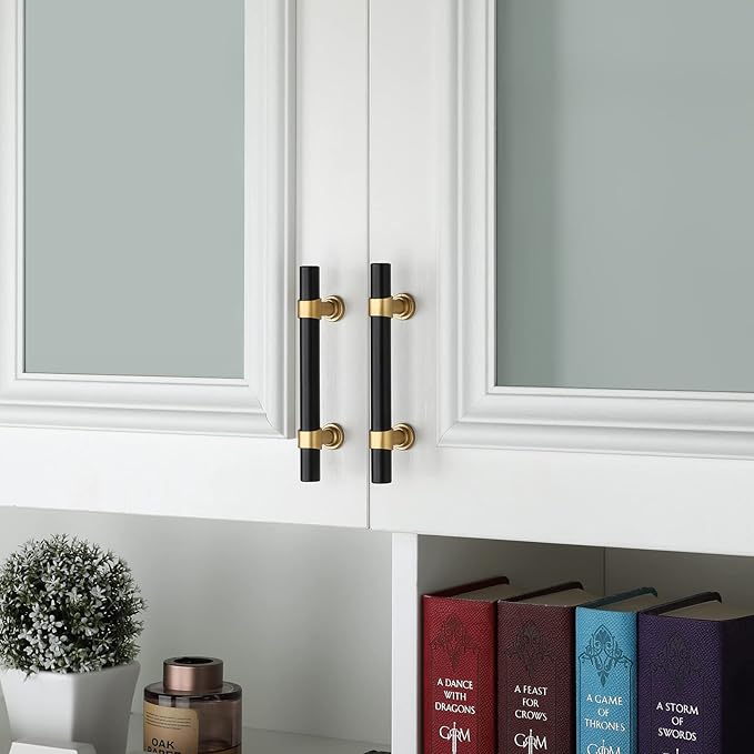 goldenwarm 10 Pack Black and Gold Cabinet Pulls 3 Inch Kitchen Cabinet Handles Black Kitchen Drawer Pulls for Dresser Bathroom Modern Hardware,Zinc Alloy Base