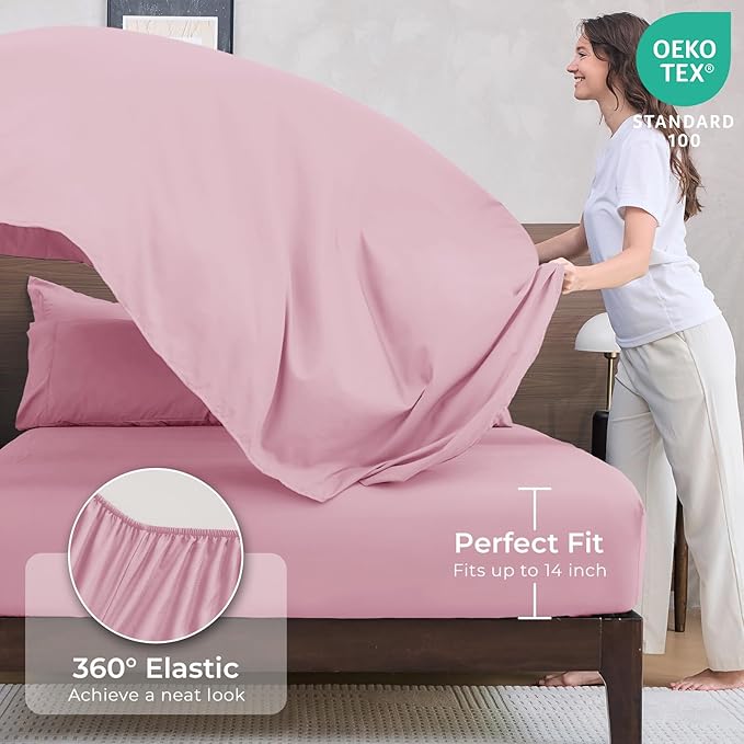 HEVUMYI Pink Queen Comforter Set - 7-Piece All Season Bed in a Bag Queen, Ultra Soft Bedding Set with Comforter, Flat Sheet, Fitted Sheet, Pillowcases, Pillow Shams, Pink