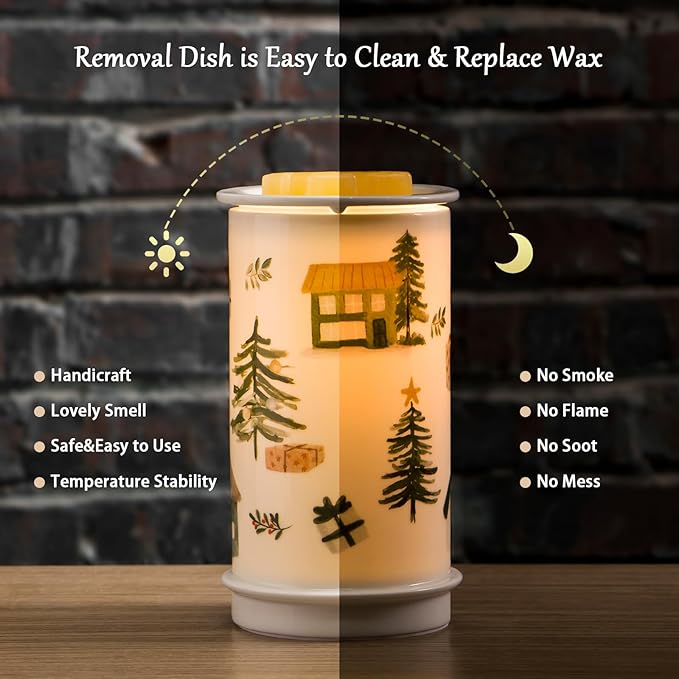 STAR MOON Ceramic Wax Melt Warmer,Candle Wax Warmer for Scented Wax Melter,Electric Wax Melts Wax Cubes Candle Lamp for Home Office Decor,Wax Burner as for Family and Friend, Farmhouse