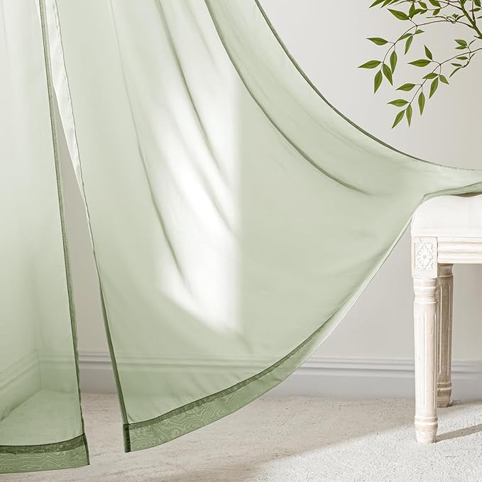 MIULEE Sage Green Sheer Curtains 96 Inches Long 4 Panels 54 x 96 Inches | Light - Image 6