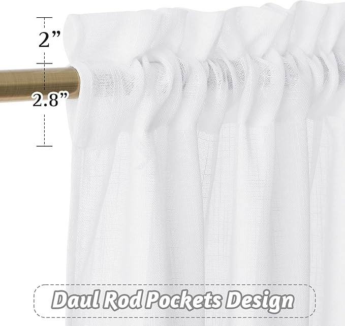 RYB HOME White Sheer Curtains, Extra 66 inches Widith Rod Pocket Light Filtering Breathable Semi Sheer Curtains for Living Room, W 66 x L 63 inches, 2 Panels Set