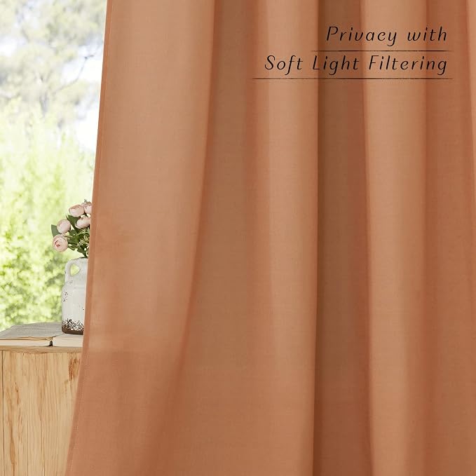 NICETOWN Linen Flax Semi Sheer Curtains 92" Length, Grommet Window Treatments - Image 3