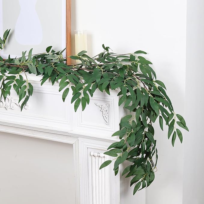 RECUTMS Artificial Willow Leaves Vine Twigs 2Pcs 5.7Ft Fake Hanging Ivy Plants Silk Green Leaf Rattan Garland Greenery Decor for Indoor Outdoor Home Wedding Arch Jungle Beach Birthday Party Garden