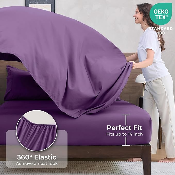 HEVUMYI Grape Purple Twin Comforter Set - 5-Piece All Season Bed in a Bag Twin, Ultra Soft Bedding Set with Comforter, Flat Sheet, Fitted Sheet, Pillowcases, Pillow Shams