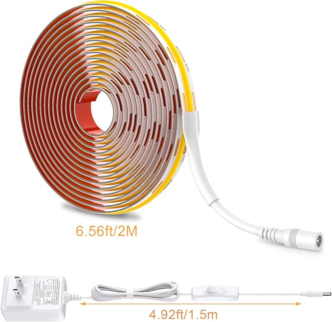 WOBANE Under Cabinet Lights,Flexible COB LED Strip Light,Under Counter Lights for Kitchen,Mirror, Ceiling,Room,TV,Shelf,Closet,ETL Listed,6.6ft,640LEDs,3000K Warm White,900lm