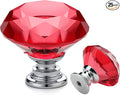 Ravinte 25 Pack Red Crystal Knobs for Dresser Drawers - 30 mm Glass Cabinet Diamond Shaped Knobs with Silver Base