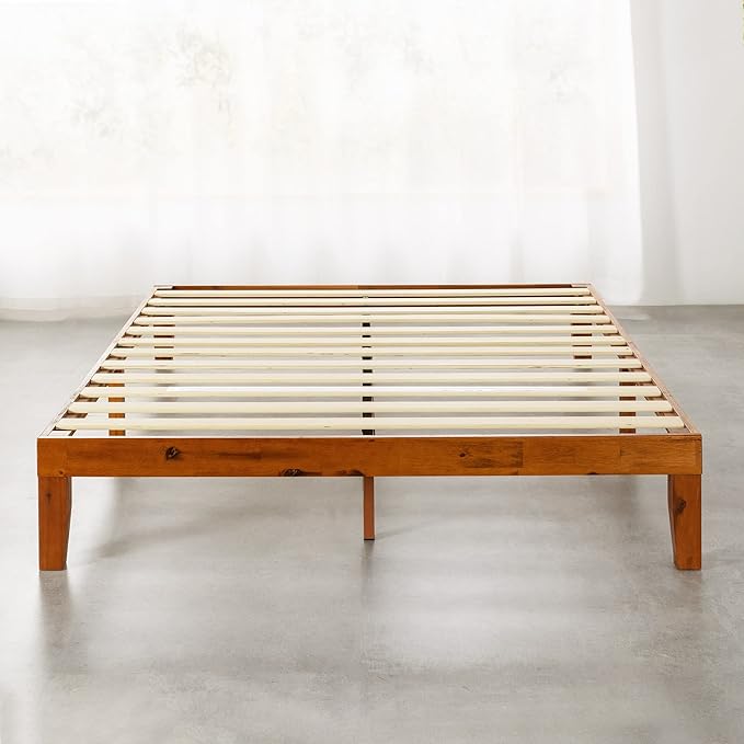 Mellow Naturalista Classic - 79.5"L x 59.5"W x 12"H Inch Solid Wood Platform Bed with Wooden Slats, No Box Spring Needed, Easy Assembly, Queen, Cherry