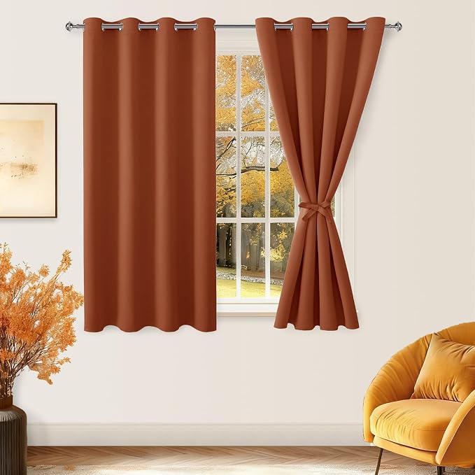 Fall Blackout Curtains for Bedroom Burnt Ochre 52 x 45 Inch 2 Panel | Thermal - Image 8
