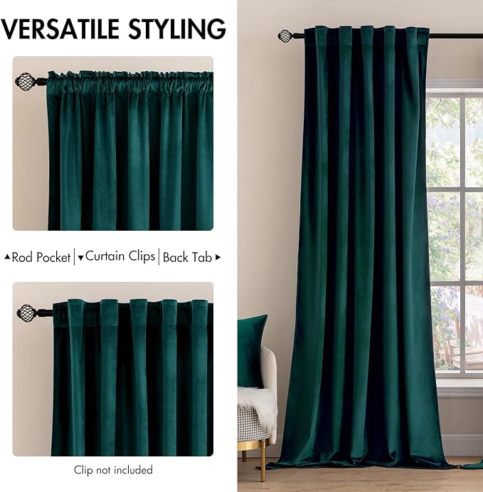 MIULEE Velvet Blackout Curtains 52x108 inches 2 Panels Emerald Green | Luxury - Image 2
