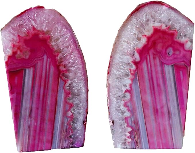 AMOYSTONE Large Pink Agate Decorative Bookends Dyed Polished 1 Pair 6-8 Lbs Natural Heavy Duty Crystal Book Stopper