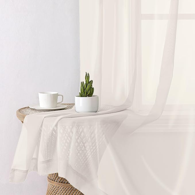 Ivory Sheer Curtains 90 Inches Long 2 Panels, Elegant Light Filtering Voile - Image 4