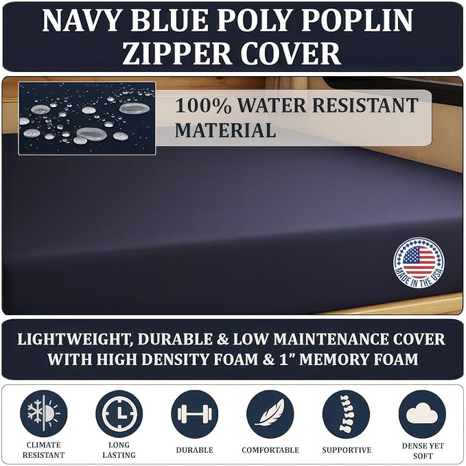 Foamma 12" x 32" x 75" Water Resistant Gel Memory Foam RV Bunk Mattress, Firm High Density Foam Base, Comfortable and Durable Polyester Cover, Truck, Camper, Travel Trailer, Made in USA!