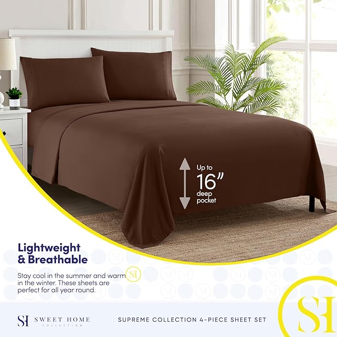 Twin Sheets - Breathable Luxury Sheets with Full Elastic & Secure Corner Straps Built In - 1800 Supreme Collection Extra Soft Deep Pocket Bedding Set, Sheet Set, Twin, Brown