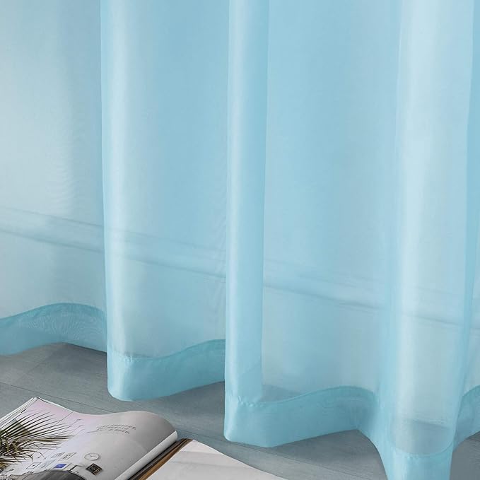 DUALIFE Sky Blue Voile Sheer Curtains Grommet,Look Semi Sheer Windows Panels,Elegant Solid Color Touch Soft Drapes, 52X96 Inch for Living Room Bedroom,Set of 2 Panels