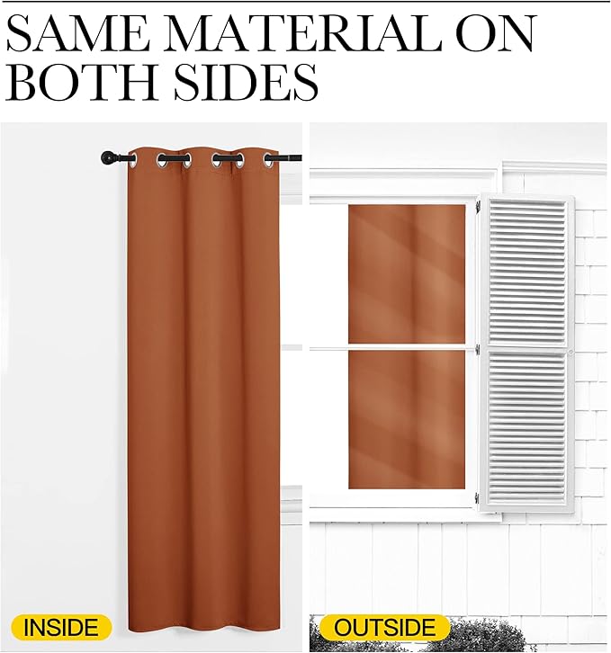 NICETOWN Bedroom Curtains 50 inches Long, Privacy and Thermal Insulated Blackout Drapes for Windows (Burnt Orange, 1 Pair, 42 x 50 inches)