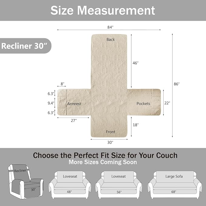 Large Camel Recliner Chair Covers, Quilted Décor Water-Repellent Lazy Boy Chair - Image 7