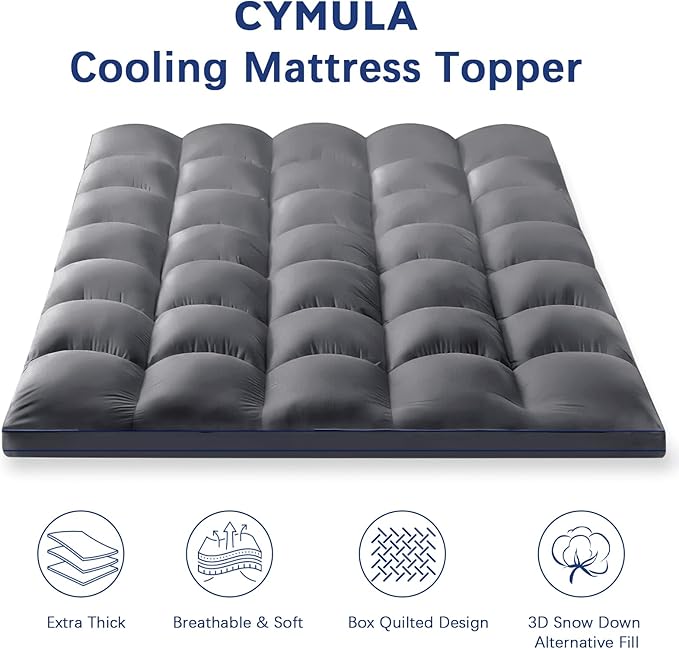CYMULA Twin Mattress Topper, Cooling Mattress Pad Cover, Extra Thick Pillow Top Mattress Topper with 8-21 Inch Elasticated Deep Pockets, Plush Down Alternative Fill Mattress Protector