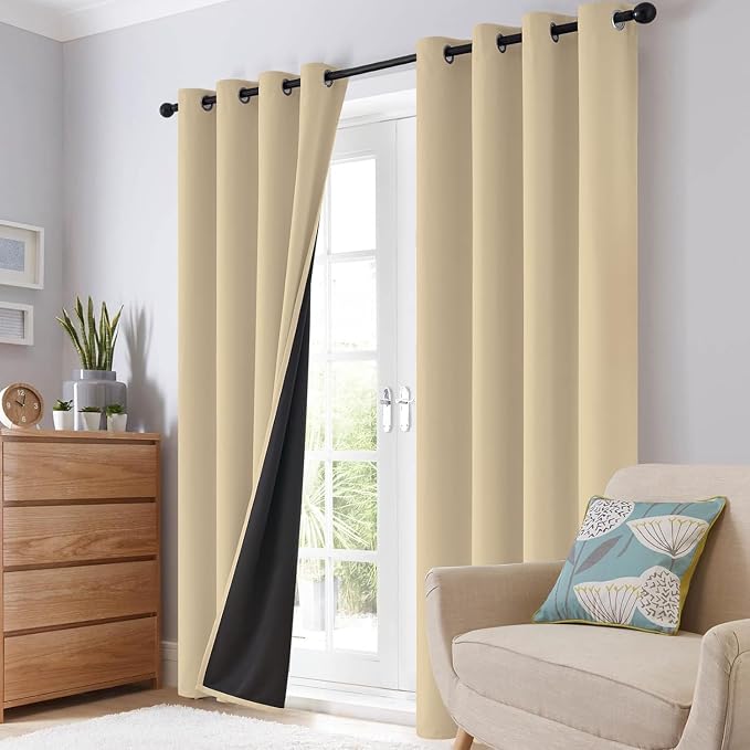 SimpleHome Beige 100% Blackout Curtains Room Darkening Living Room 54 Inch | - Image 8