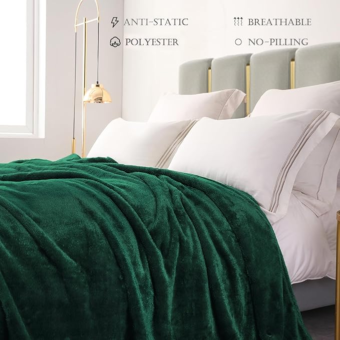 Exclusivo Mezcla Plush Fuzzy Fleece Bed Blanket Queen Size, Super Soft, Fluffy and Warm Blankets Suitable for All Seasons (Forest Green, 90x90 Inches)