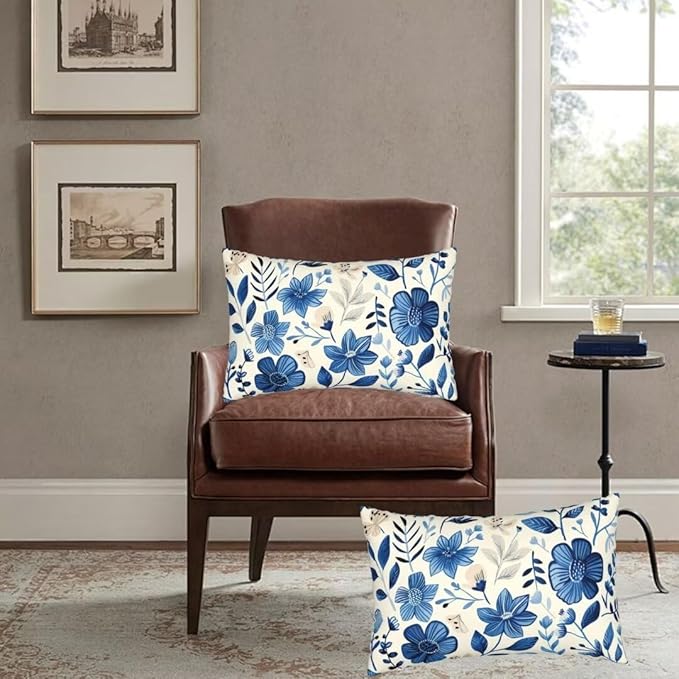 Outdoor Pillows Blue Pillow Covers 16x24 Inch Set of 2 Throw Pillow Covers, Scandinavian Throw Pillows, Lumbar Pillows Cushion Covers Decorative Pillow Covers for Couch Garden Patio Furniture J334