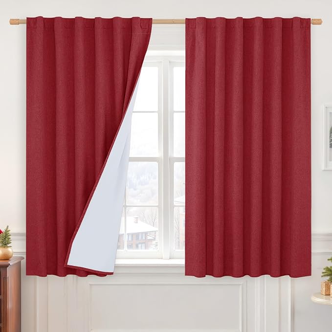 Red 100% Blackout Linen Window Curtains by LAMIT