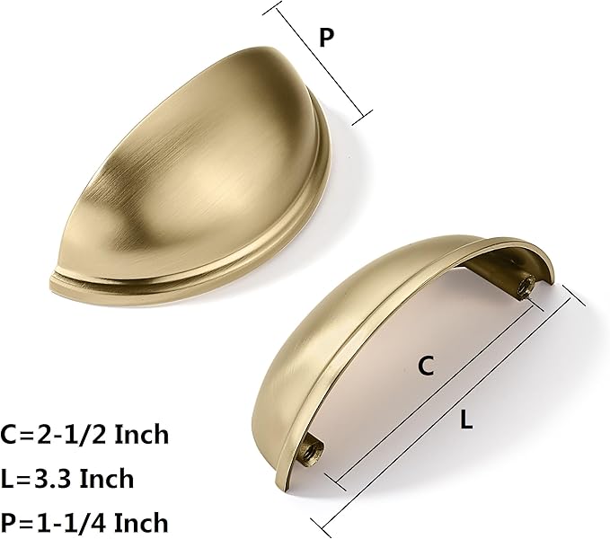 khtumeware 5 Pack 2-1/2" Gold Drawer Pulls Brushed Brass Cabinet Cup Pulls Kitchen Hardware Cabinet Handles Drawer Handles Knobs 2.5 inch Hole Center