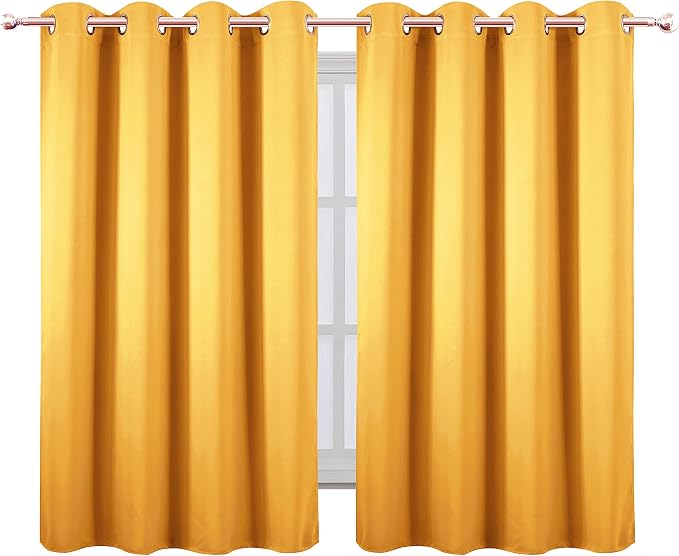Yellow Blackout Curtains/52 x 45 Inch Length/Set of 2 Panels Grommet Bedroom - Image 2