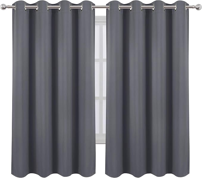 Grey Blackout Curtains 52 x 63 Inch/Gray Curtains Set of 2 Panels/Room - Image 2