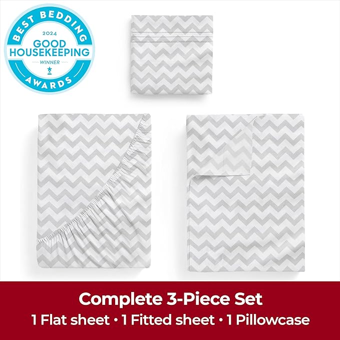 Mellanni Twin Sheets Set - 3 PC Iconic Collection Bedding - Hotel Luxury, Extra Soft, Cooling Bed Sheets - Wrinkle, Fade, Stain Resistant (Twin, Chevron Gray)