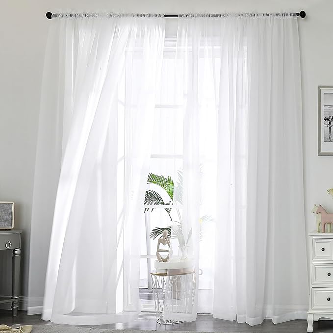 Sheer White Curtains, Sheer Curtains 96 inches Long 2 Panels Set, Rod Pocket by OWENIE