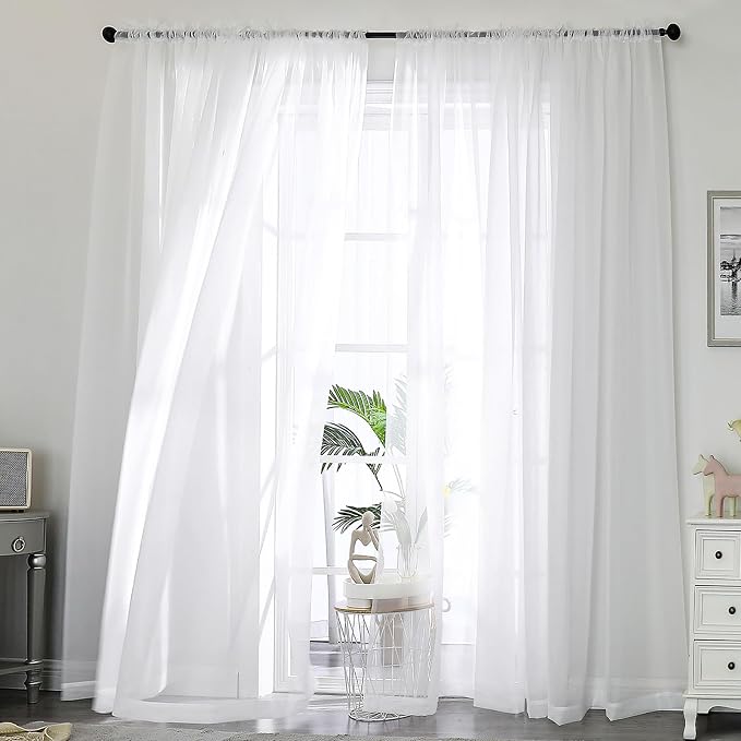 Sheer Curtains 84 Inches Long 2 Panels Set, Sheer White Curtains by OWENIE