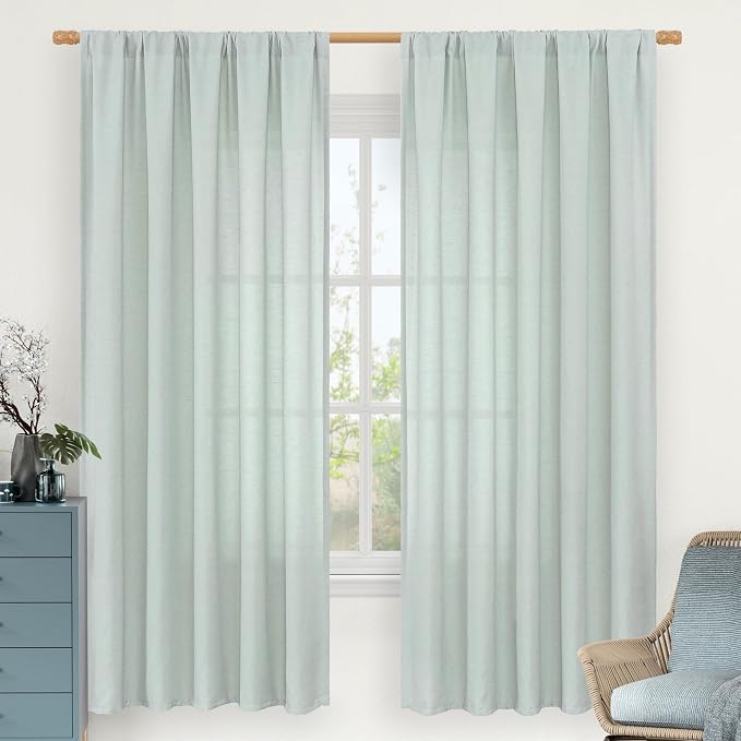 Light Blue Linen Curtains 72 inch Length by LAMIT