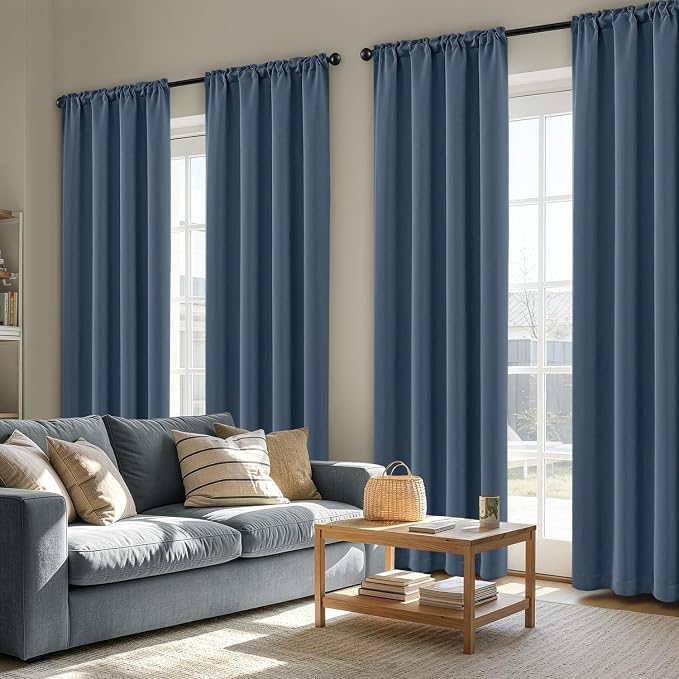 MIULEE 84 Inch Length Stone Blue Blackout Bedroom Curtains Set of 4 | Thermal by MIULEE