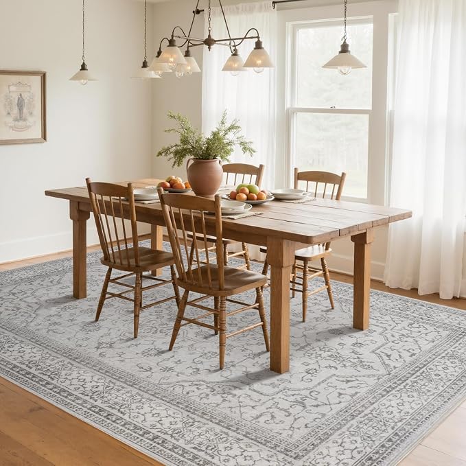 8x10 Boho Washable Area Rugs for Living Room, Dining Room-Gray White | Retro - Image 7