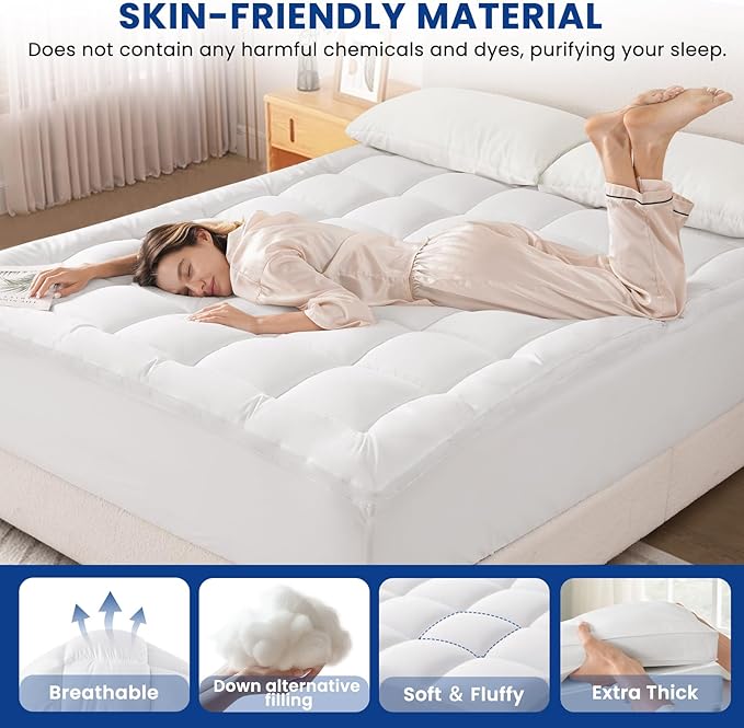 Twin Mattress Topper, Extra Thick Pillowtop, Cooling and Plush Mattress Pad Cover for Back Pain,Soft Mattress Protector Cover with 8-21 Inch Deep Pocket(39''x75'')