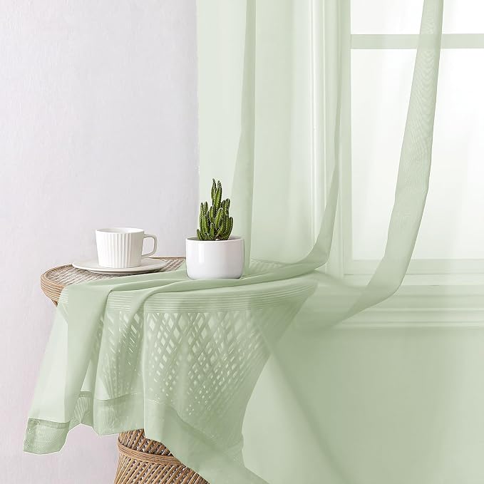 Light Green Sheer Curtains 90 Inches Long 2 Panels, Modern Light Filtering - Image 4